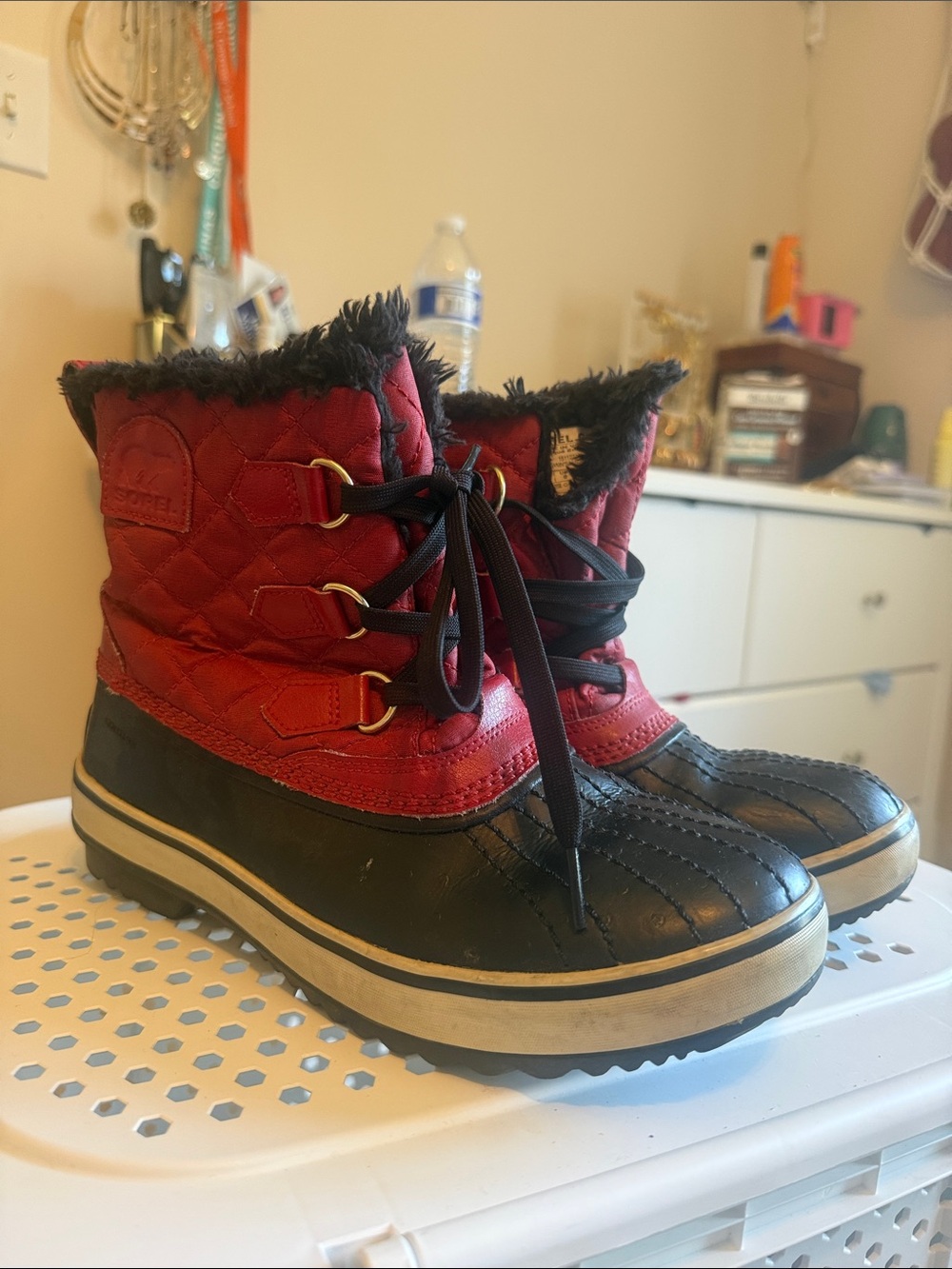 Sorel Women's Red and Black Winter Rain Boots